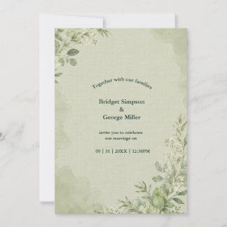 Rustic Sage Linen Wedding Botanical Invitation