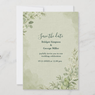 Rustic Sage Linen Wedding Botanical Invitation