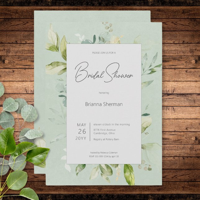 Rustic Sage Natural Greenery Bridal Shower Invitation (Rustic Sage Natural Greenery Bridal Shower Invitation)