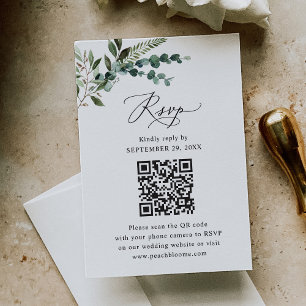 Rustic Sage QR Code Greenery Wedding RSVP Card