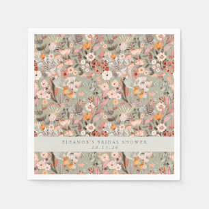 Rustic Sage Taupe Floral Boho Bridal Shower Custom Napkin