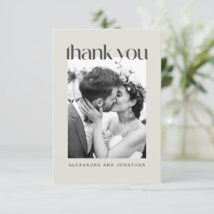 Rustic Sage Taupe Floral Boho Photo Wedding Thank You Card