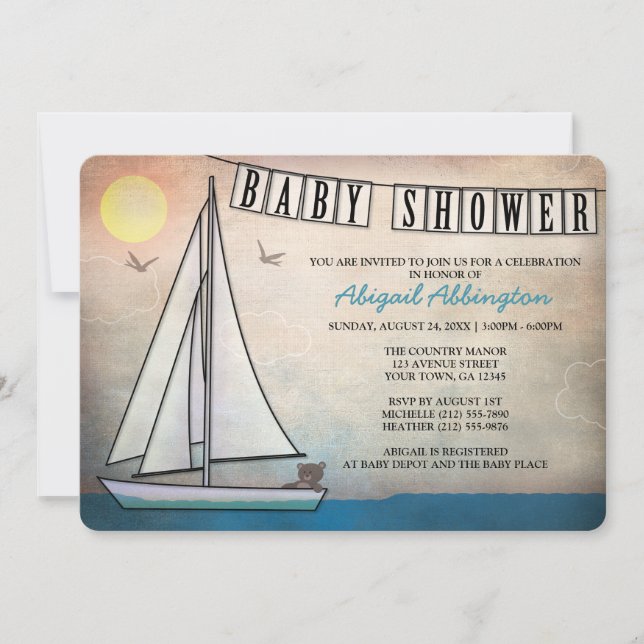 Rustic Sailboat Nautical Baby Shower Invitations (Front)