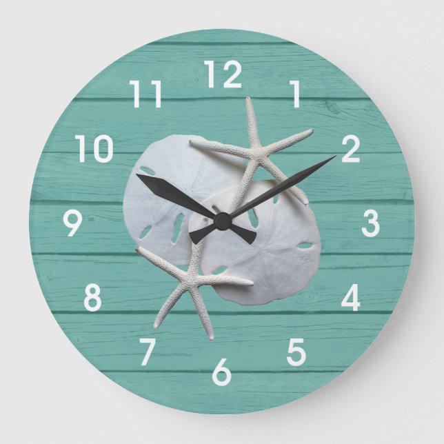 Rustic Sand Dollar Starfish Wall Clock (Front)