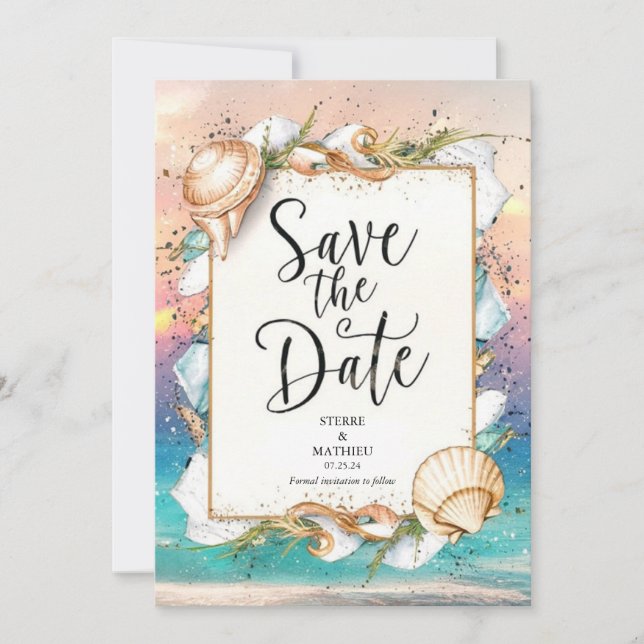 Rustic Sandy Painted Beach Wedding Save The Date (Front)