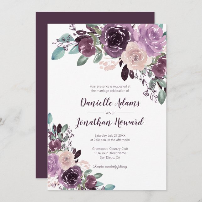 Rustic Sangria Floral Wedding | Invitation (Front/Back)