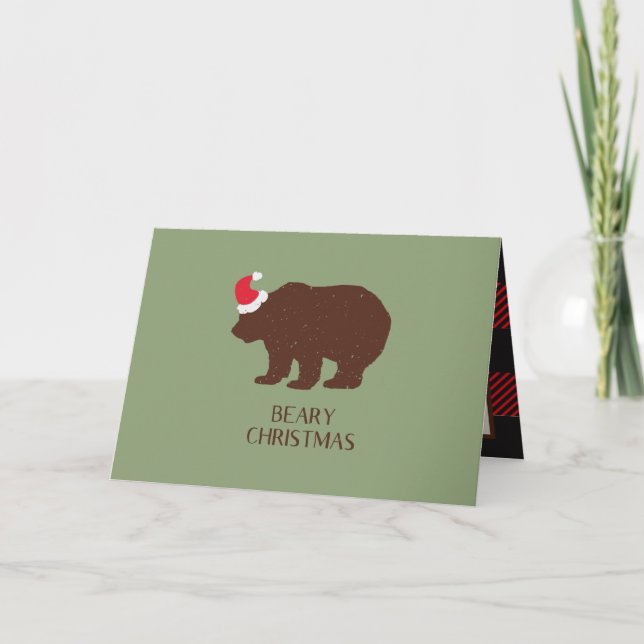 Rustic Santa Bear Forest Cabin Christmas Card (Front)