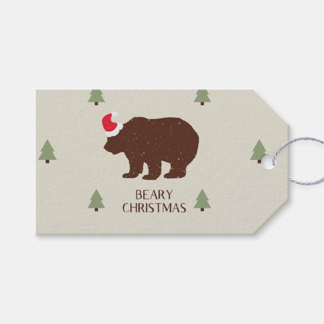 Rustic Santa Bear Forest Cabin Gift Tag (Front (Horizontal))