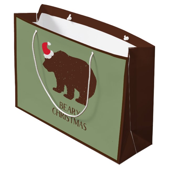 Rustic Santa Bear Forest Cabin Large Gift Bag (Back Angled)