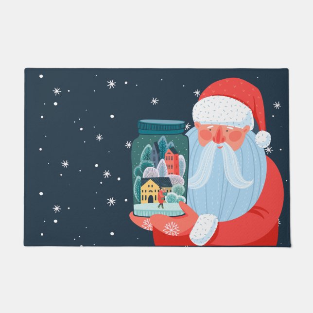 Rustic Santa Claus Mason Jar Town Doormat (Front)