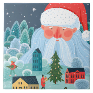 Rustic Santa Oversees Town Ceramic Tile