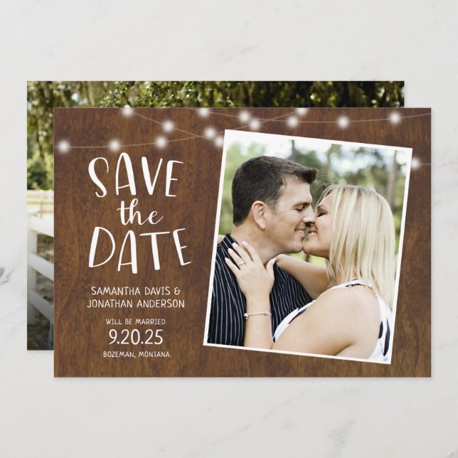 Rustic Save the Date Country Lights Photo Invitation (Front/Back)
