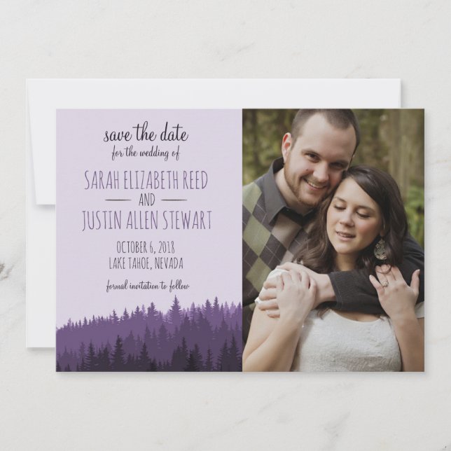 Rustic Save the Date for a Mountain wedding purple (Front)
