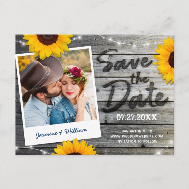 Rustic Save the Date Invitations | Sunflower Wood (Front)