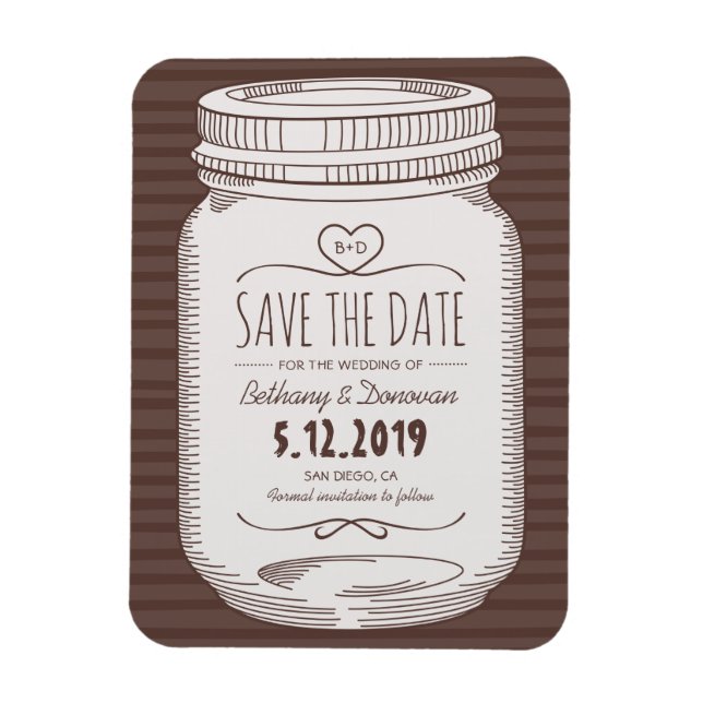 Rustic Save The Date Magnet Country Mason Jar (Vertical)