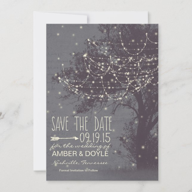 Rustic Save the Date, Old Tree with String Lights Save The Date (Front)