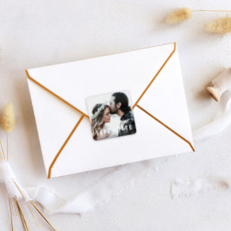 Rustic Save the Date Photo Wedding Favour Square Sticker