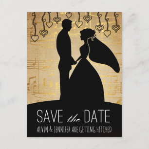 Rustic Save the Date Pink Golden Song Music Announcement Postcard