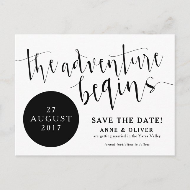 Rustic Save the Date Postcard Adventure Black (Front)