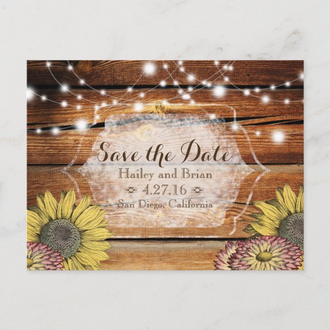 Rustic Save the Date Postcard with Sunflowers (Front)