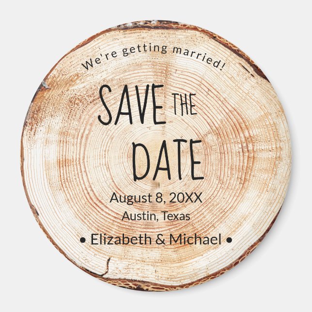 Rustic Save the date Printed Wood Unique Magnet (Front)