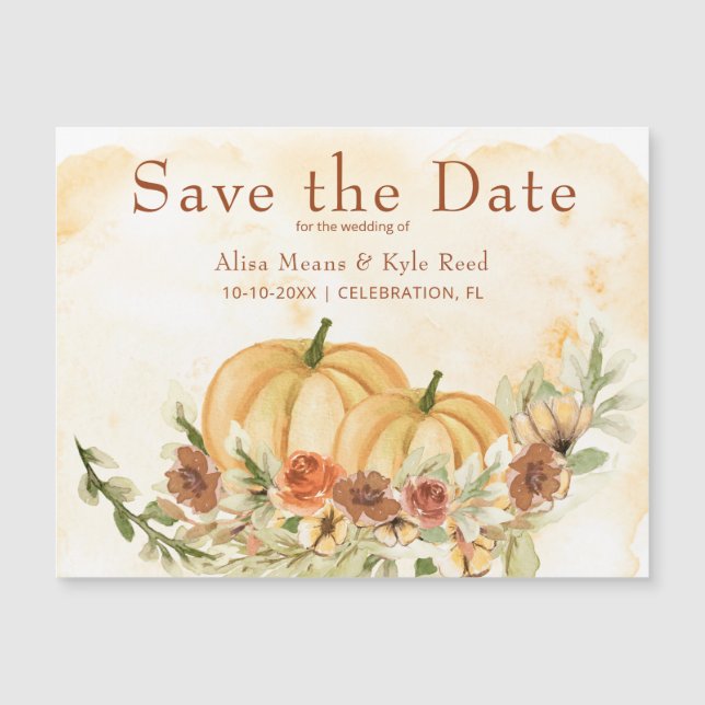 Rustic Save the Date Pumpkin Wedding Magnet (Front)