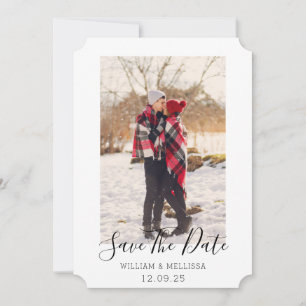 Rustic Save The Date Seasonal Blue Gingham Tartan Holiday Card