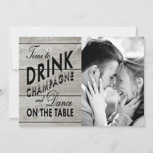 Rustic Save the Date Time to Drink Champagne (Front)