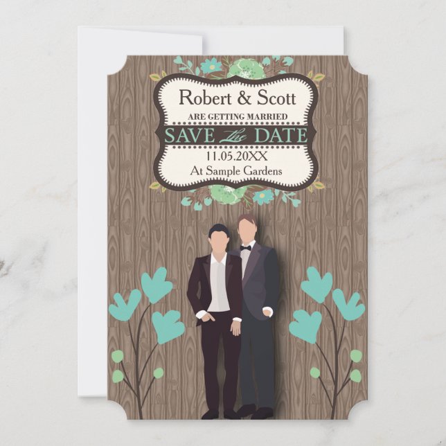 Rustic Save the Date, Two Grooms Save The Date (Front)