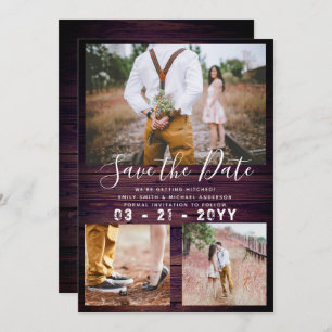 RUSTIC Save the Date Wedding PHOTO COLLAGE Purple Invitation