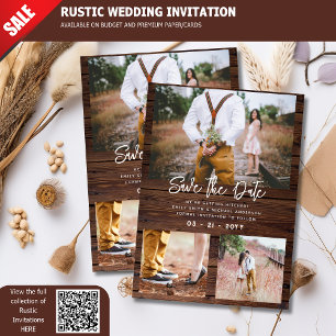RUSTIC Save the Date Wedding PHOTO COLLAGE - Wood Invitation
