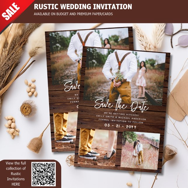 RUSTIC Save the Date Wedding PHOTO COLLAGE - Wood Invitation (Creator Uploaded)