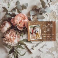 Rustic Save The Date Wood Lights Photo Invitation