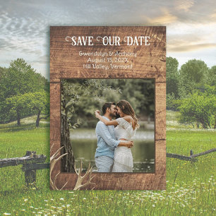 Rustic Save the Dates Wood Antlers Photo Template