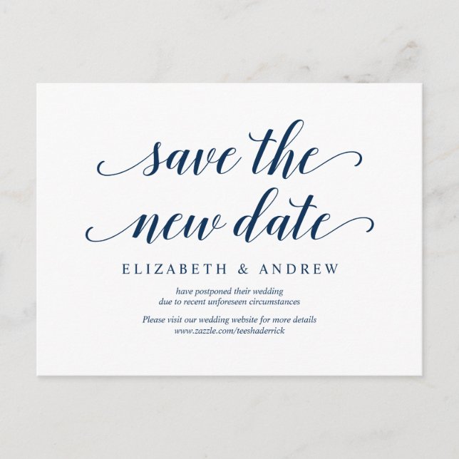 Rustic, Save the new date, Navy blue, postponed Postcard (Front)