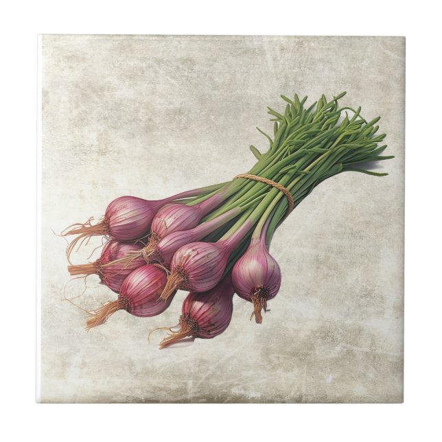 Rustic Scallions Cottage Ceramic Tile (Front)