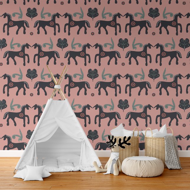 Rustic Scandinavian Folklore Nordic Horses Wallpaper (Creator Uploaded)