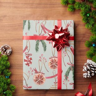 Rustic Scandinavian Greenery & Watercolor Citrus Wrapping Paper