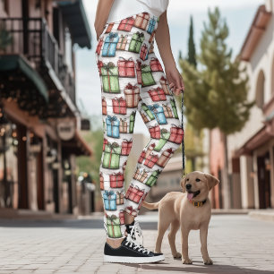 Rustic Scandinavian Wrapped Gifts Holiday Leggings