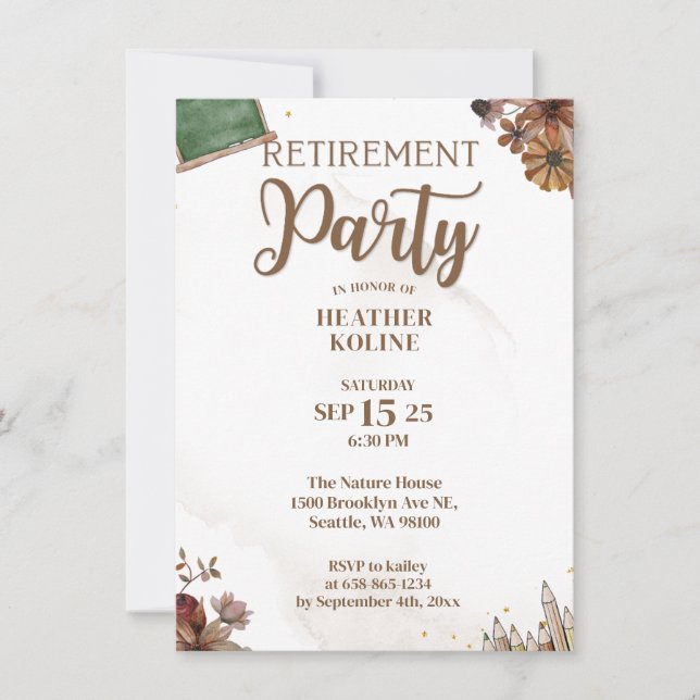 Rustic School Teacher Retirement Party Template (Front)