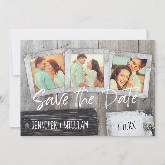 Rustic Scrapbook Photo Collage Save the Date STD Invitation (Front)