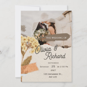 Rustic Scrapbook Photo Floral Wedding Invitation