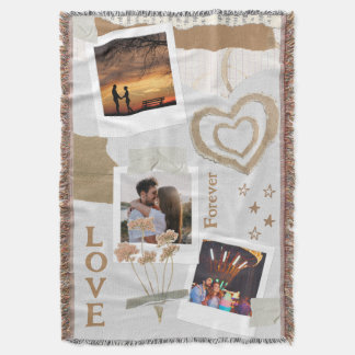 Rustic Scrapbook Romance with Hearts and Flowers Throw Blanket