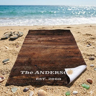Rustic Scratched Wood Personalized Beach Towel