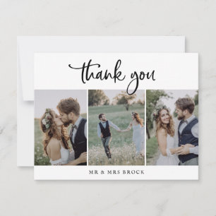 Rustic Script 3 Photo Template Thank You Card