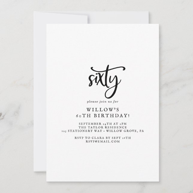 Rustic Script 60th Birthday Party Invitation (Front)