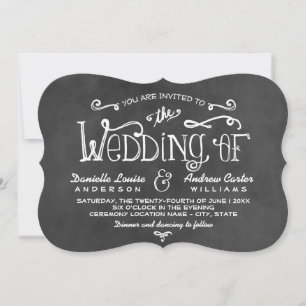 Rustic Script Black Chalkboard Wedding Invitation