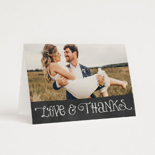 Rustic Script Black Chalkboard Wedding Photo Thank You Card