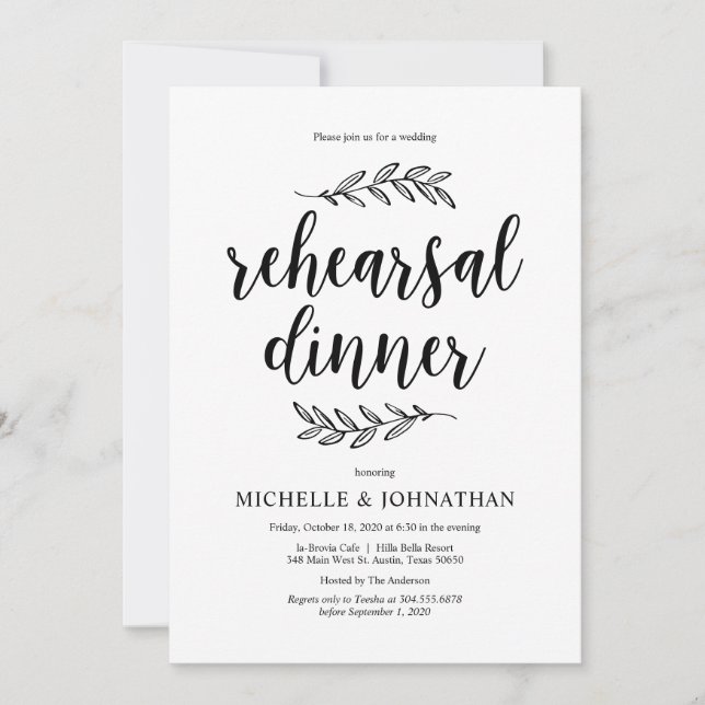 Rustic Script, Black, Wedding Rehearsal Dinner Invitation (Front)