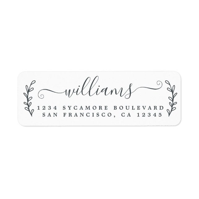 Rustic Script Black White Family Return Address Label (Front)